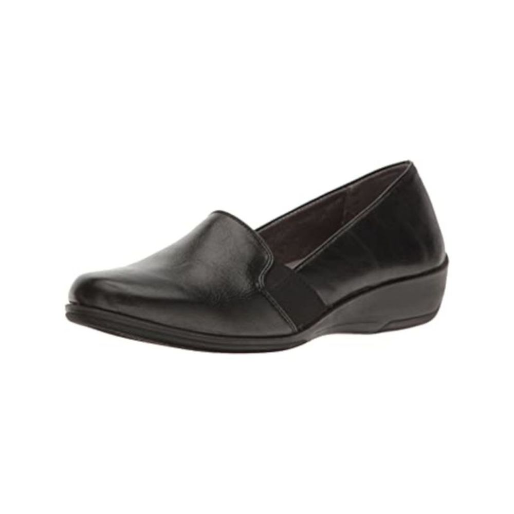 LIFE STRIDE VELOCITY Womens Black Isabelle Round Toe Wedge Slip On Loafers 10 M